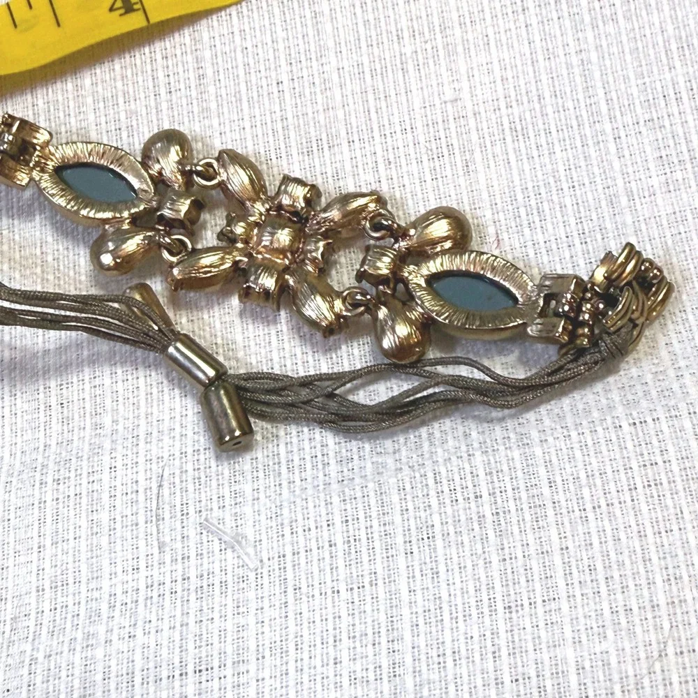 Gold Tone Crystal Adjustable Bracelet Floral‎ Station Drawstring Fashion Jewelry